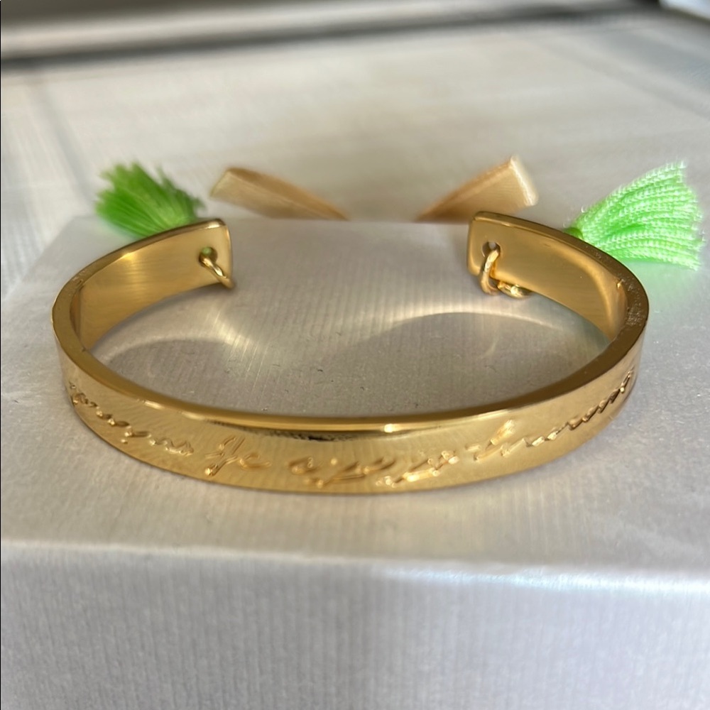Lilly Pulitzer Gold Cuff Bracelet with Green Tassels